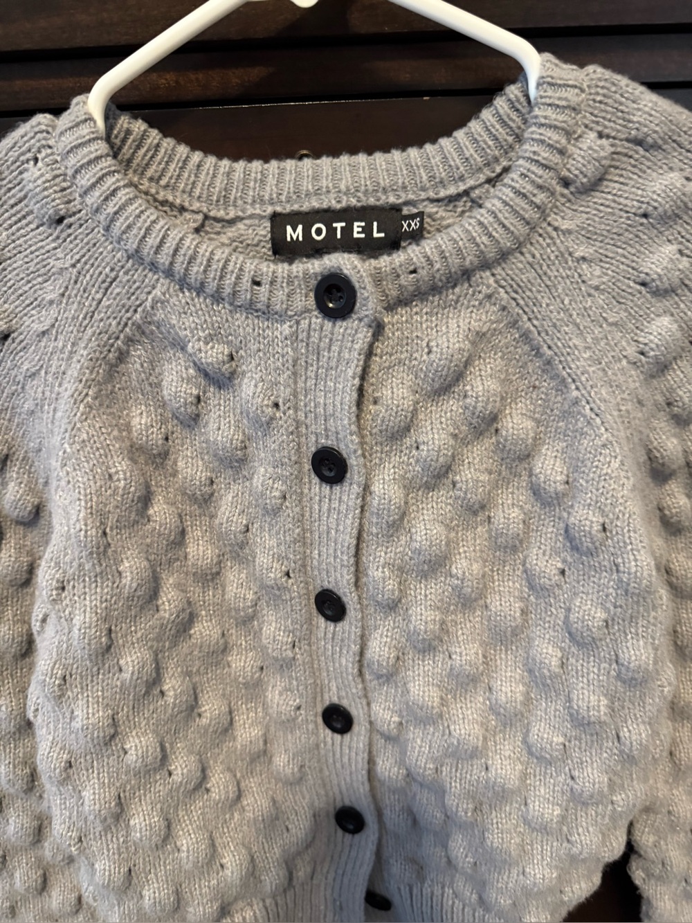 Motel Rocks Light Gray Off-Shoulder Bobble Knit Sweater
